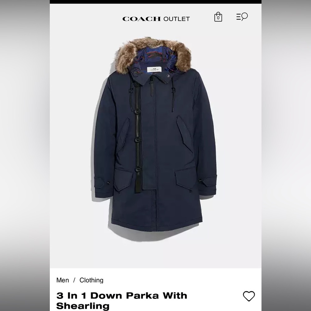 Coach Dark Blue Parka with Shearling Trim